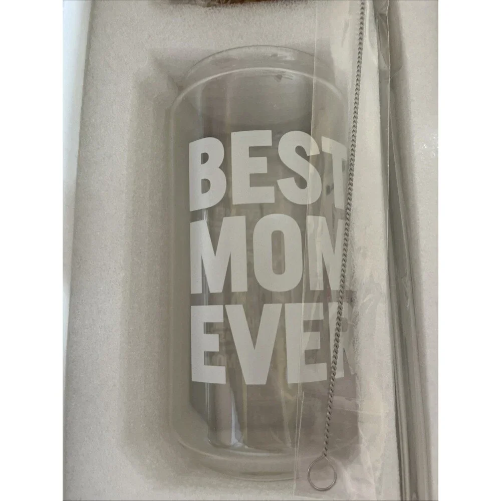 16 oz Clear Glass Cup with Bamboo Lid & glass Straw, 